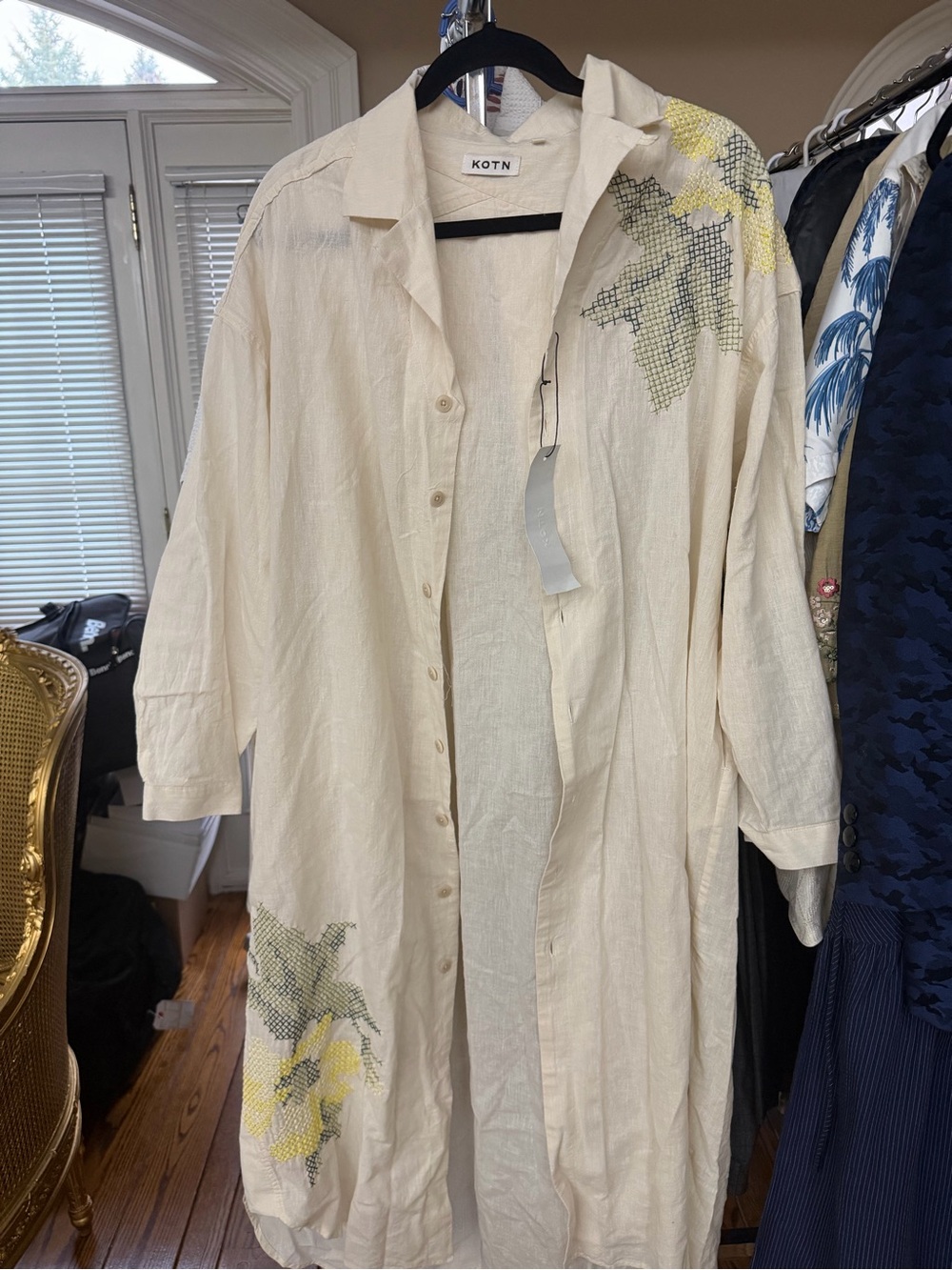 KOTN Cream Lightweight Linen Shirt Dress